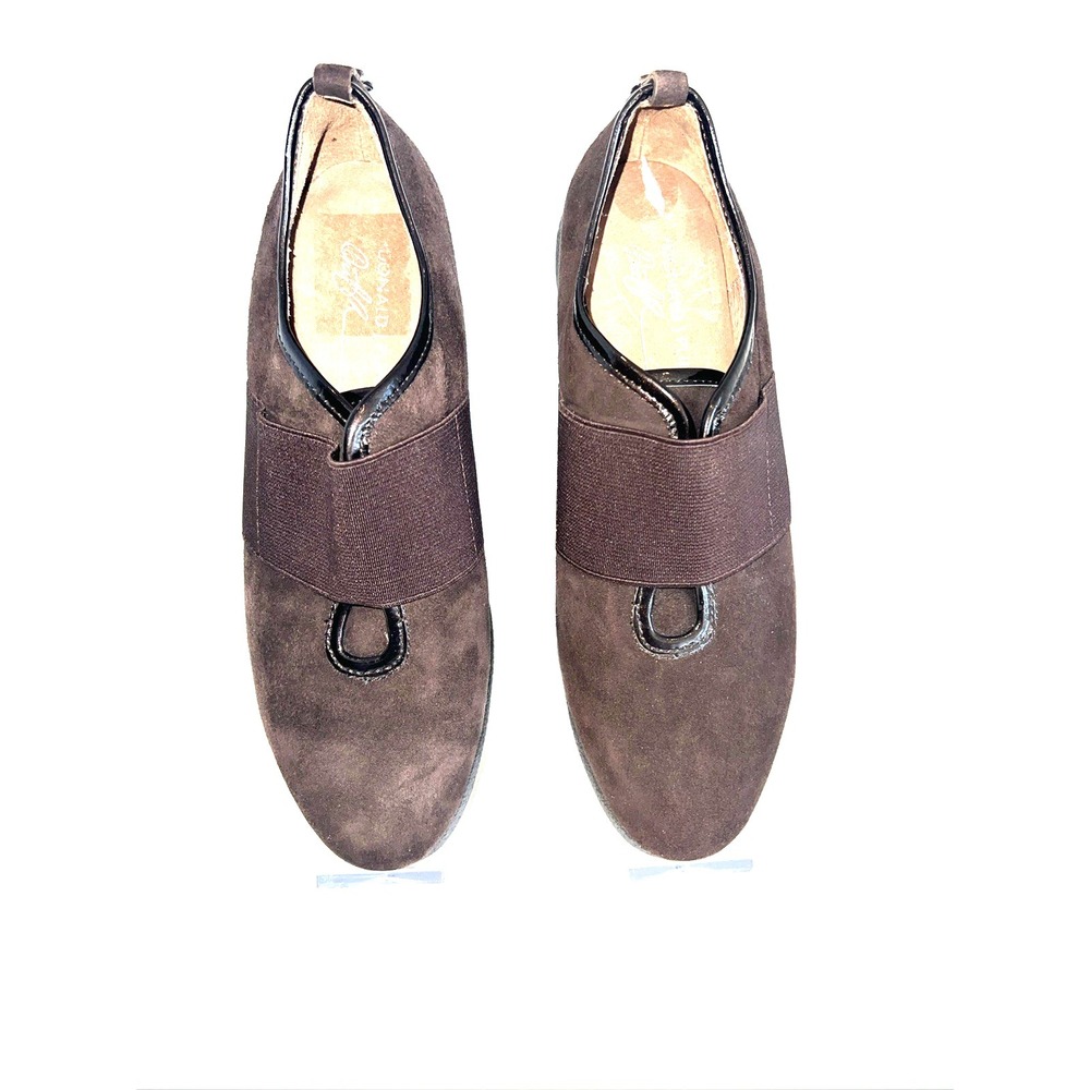 DONALD J PLINER Jasper Brown Suede Slip-on Loafers‎ Size 6.5 Wedge Stretch Strap